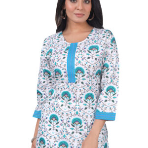 COTTEXA  Trendy Viscose Liva Rayon Printed Kurti for Women and Girls| Embroidered work Round Neck |Full Sleeve Straight Kurta |White Multi Color Floral Print Outfit For Office & Casual Wear